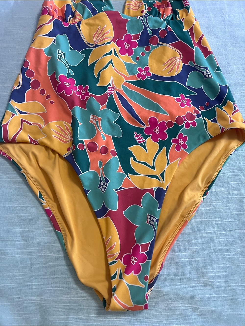Marine Layer Plunge One Piece Swimsuit Medium Hibiscus Tropical Hawaiian Large - Picture 8 of 15